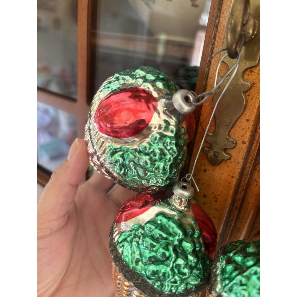 5pc Vintage German Mercury Glass Christmas Ornaments fruit basket handpainted - Picture 12 of 15